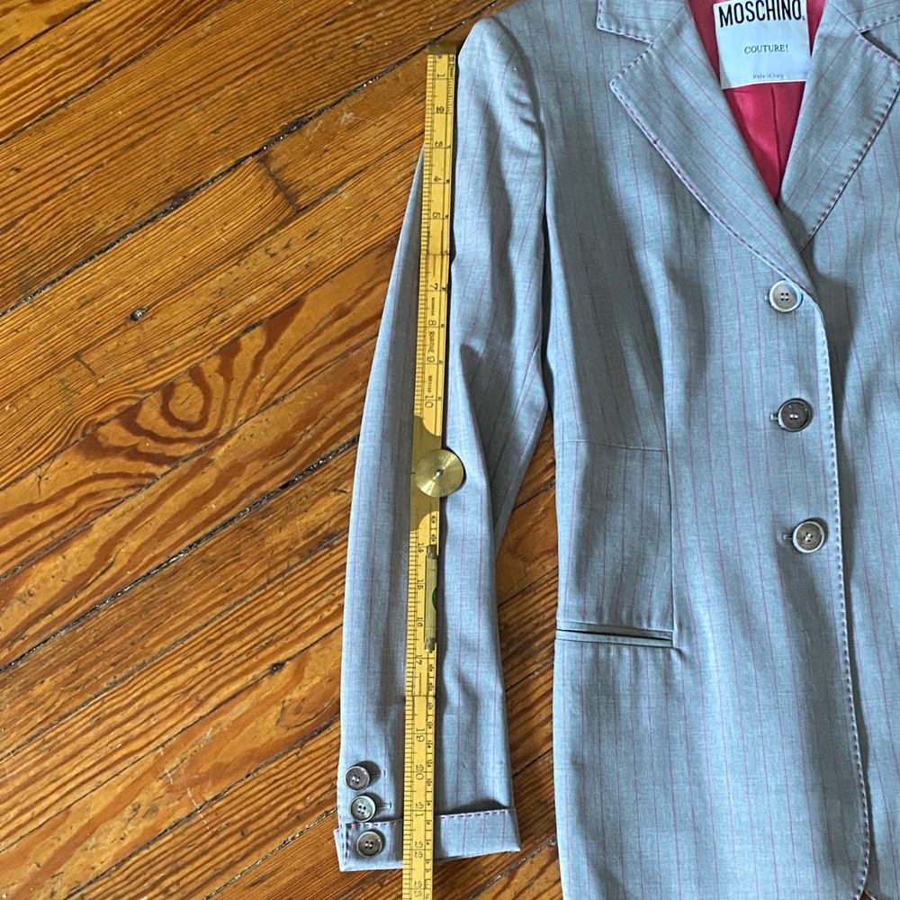 Vintage 1990s Moschino Couture Light Gray with Pink Pinstripe Blazer - Picture 7 of 12